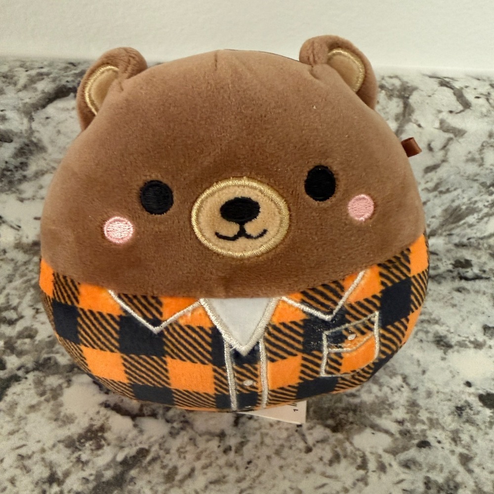 Squishmallows Kellytoy Omar The Bear Flannel Plush Toy Brown Black 5 inch